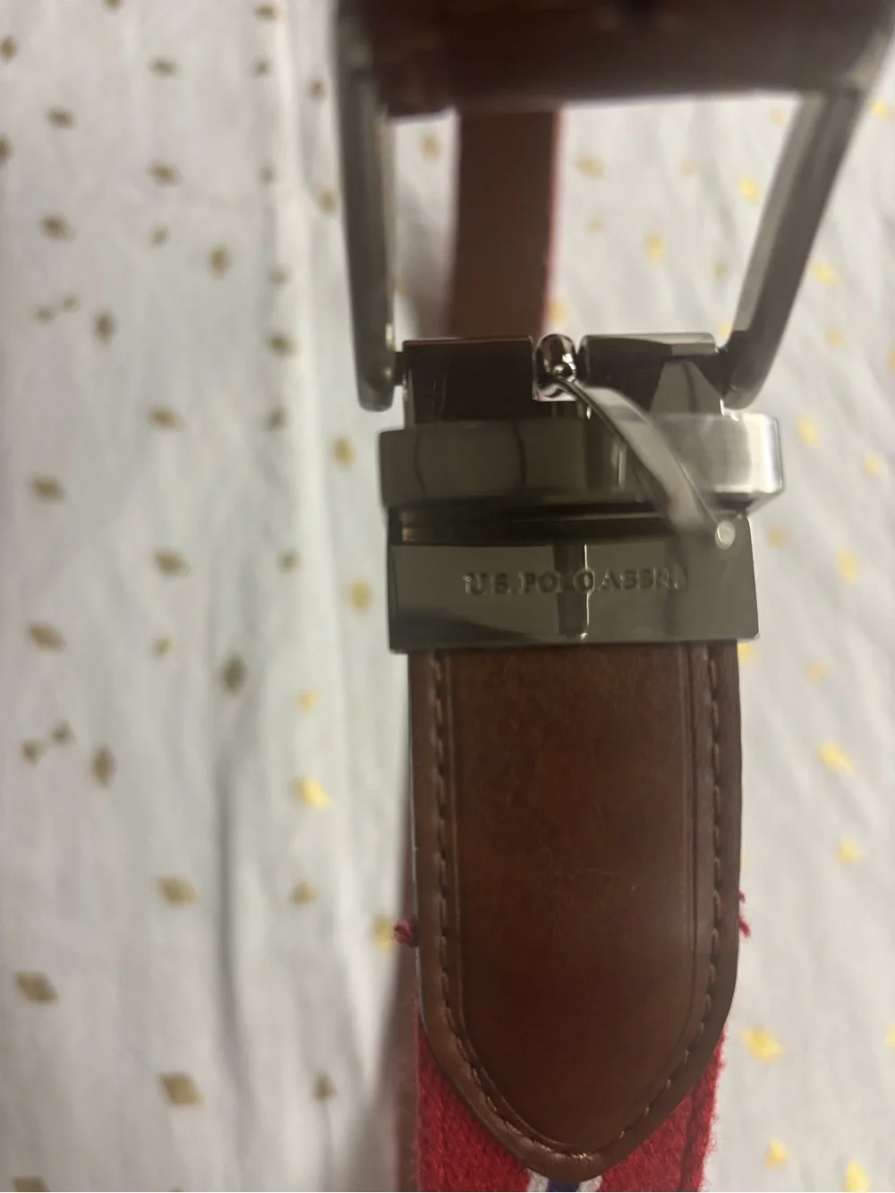 US Polo Association by Ralph Lauren Red Canvas Belt with Brown Leather Trim